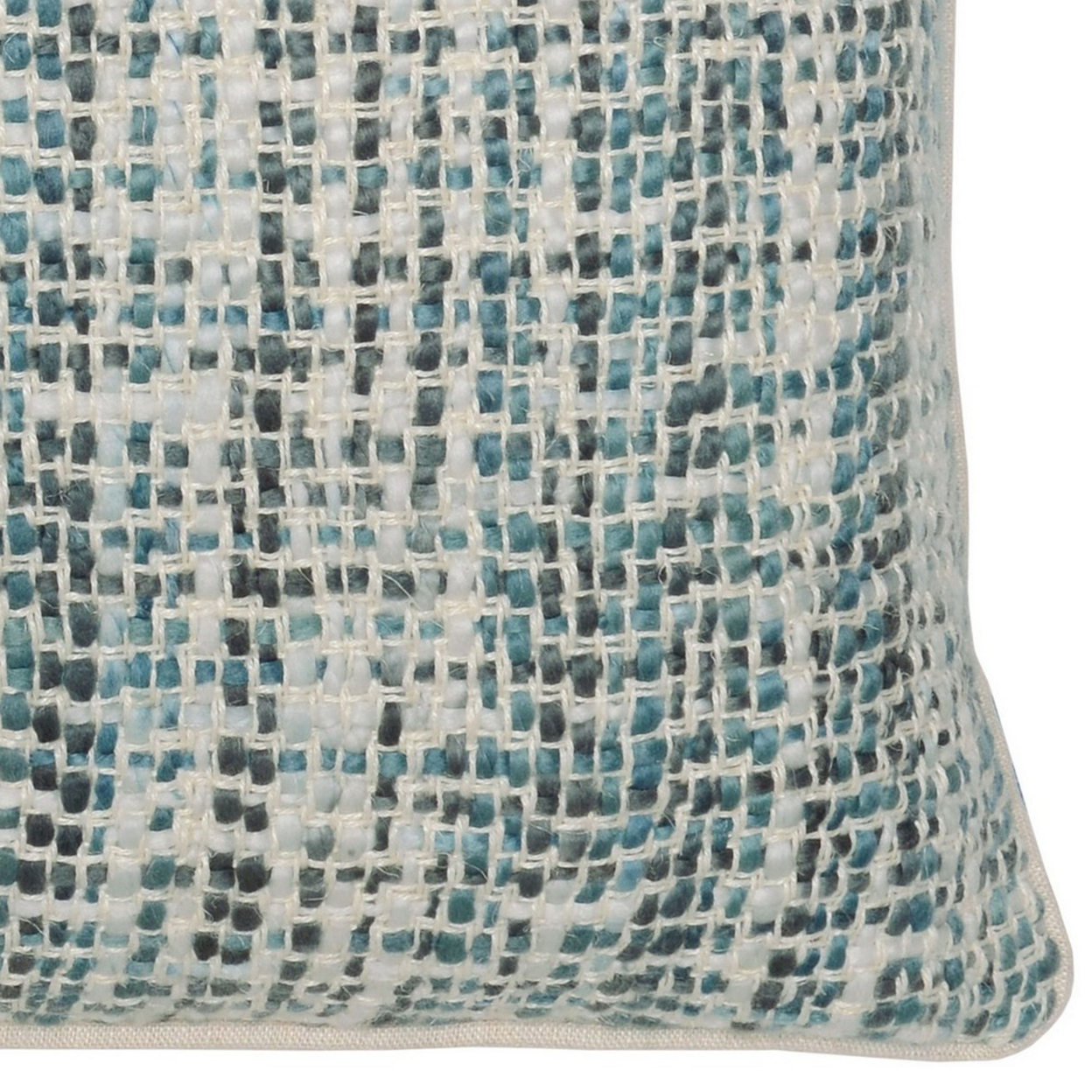Square Fabric Throw Pillow With Hand Woven Pattern, White And Blue- Saltoro Sherpi