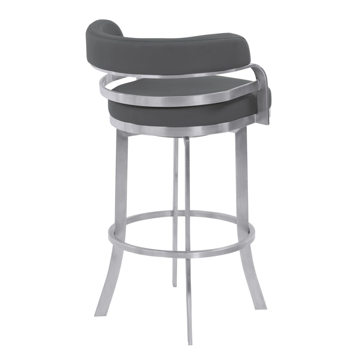 Metal Frame Counter Stool With Curved Leatherette Seating, Gray And Silver- Saltoro Sherpi