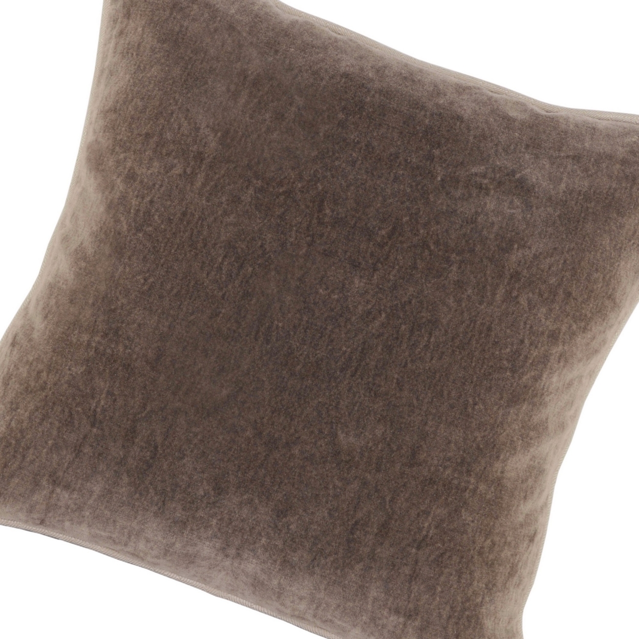 Square Fabric Throw Pillow With Solid Color And Piped Edges, Taupe Brown- Saltoro Sherpi
