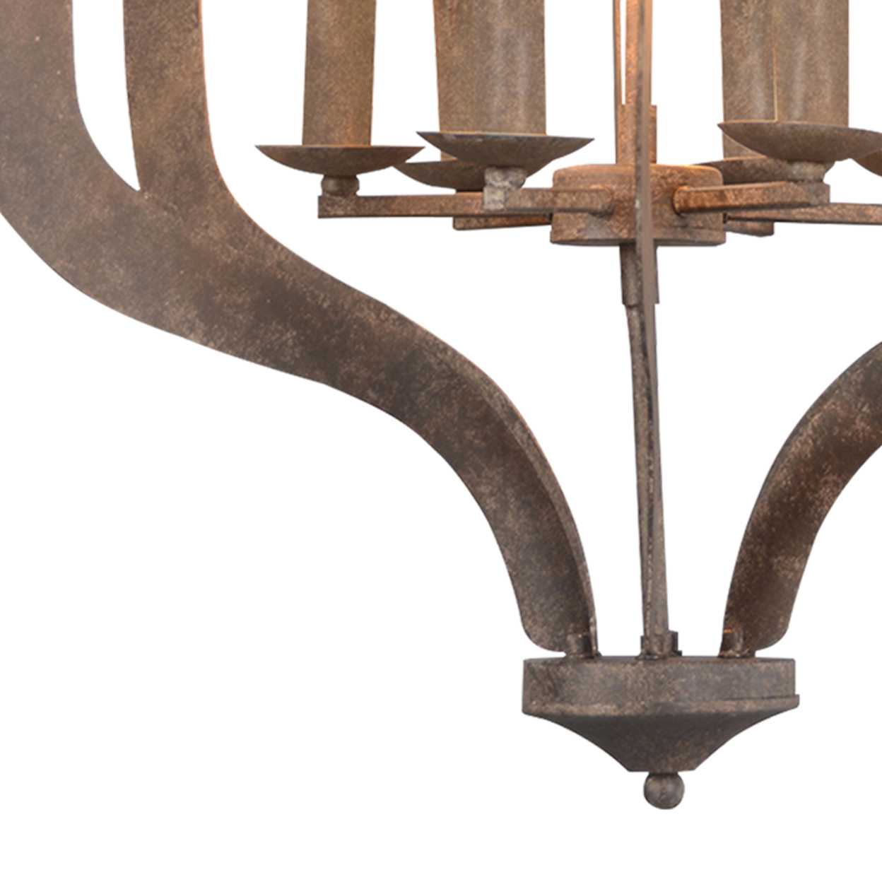 6 Fixture Metal Frame Chandelier With Caged Design, Rustic Bronze- Saltoro Sherpi