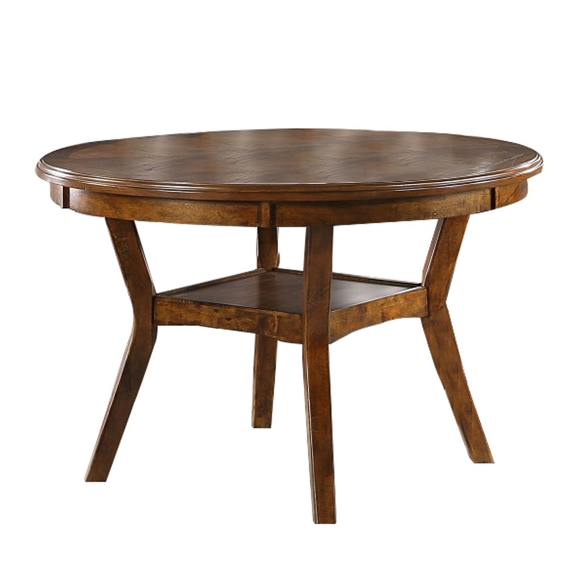 Round Top Wooden Dining Table With Boomerang Legs, Walnut Brown- Saltoro Sherpi