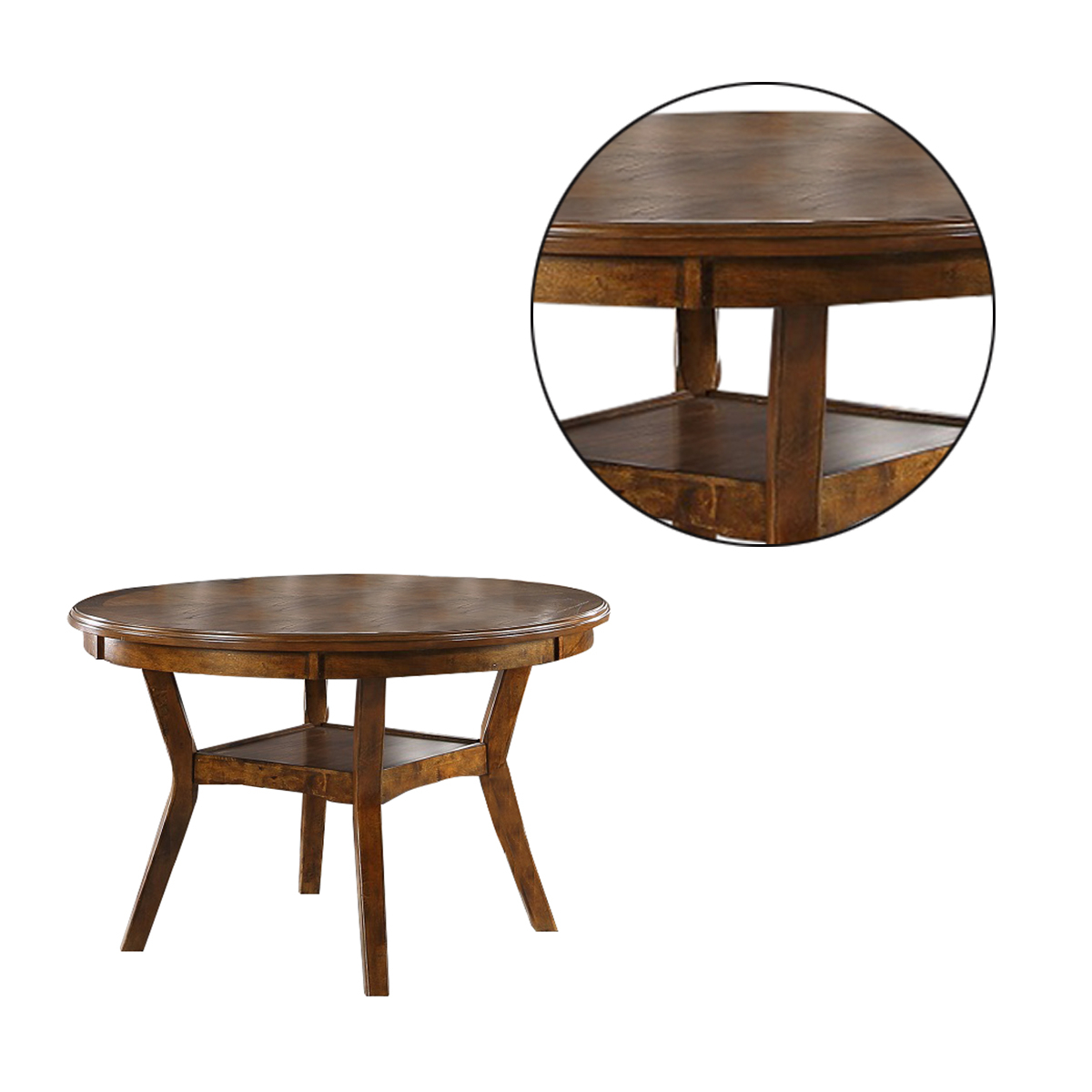 Round Top Wooden Dining Table With Boomerang Legs, Walnut Brown- Saltoro Sherpi