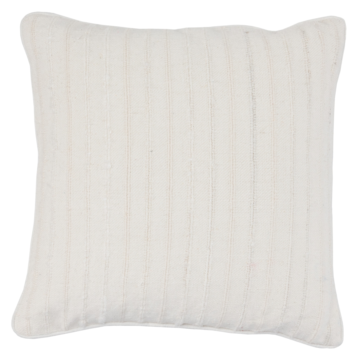 Textured Fabric Throw Pillow With Stripes Pattern And Piping, Off White- Saltoro Sherpi