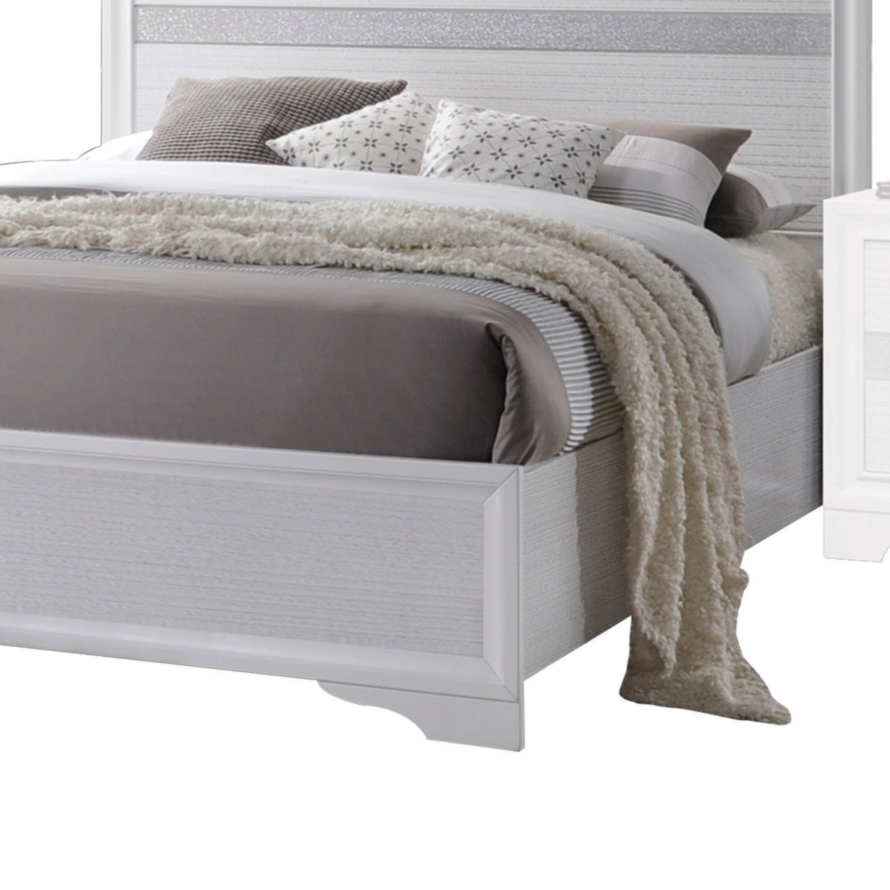 Panel Design Full Bed With Acrylic Trim Accents And Bracket Feet, White- Saltoro Sherpi