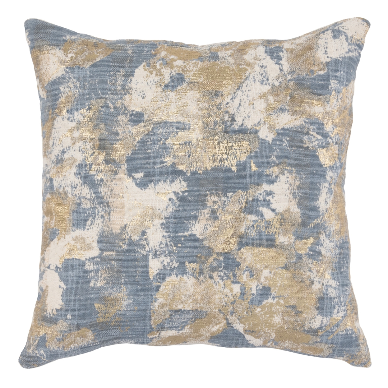 Fabric Throw Pillow With Hand Painted Design And Gold Foil Accents, Blue- Saltoro Sherpi