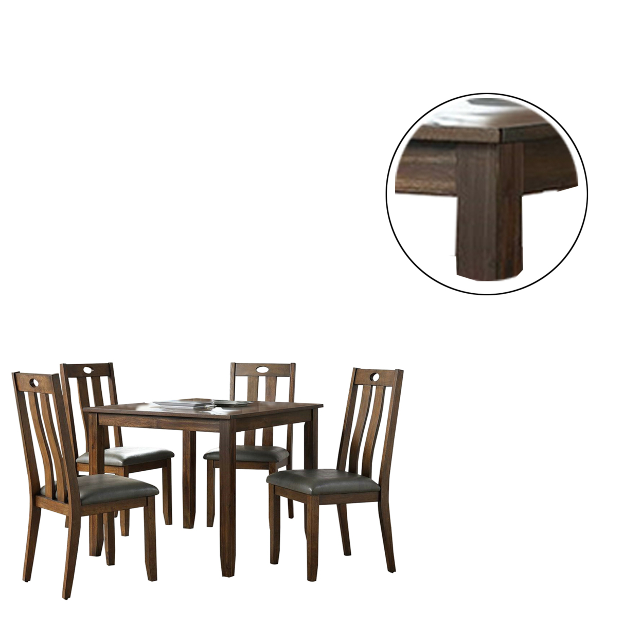 5 Piece Wooden Dining Set With Padded Seat Chair, Brown And Gray- Saltoro Sherpi