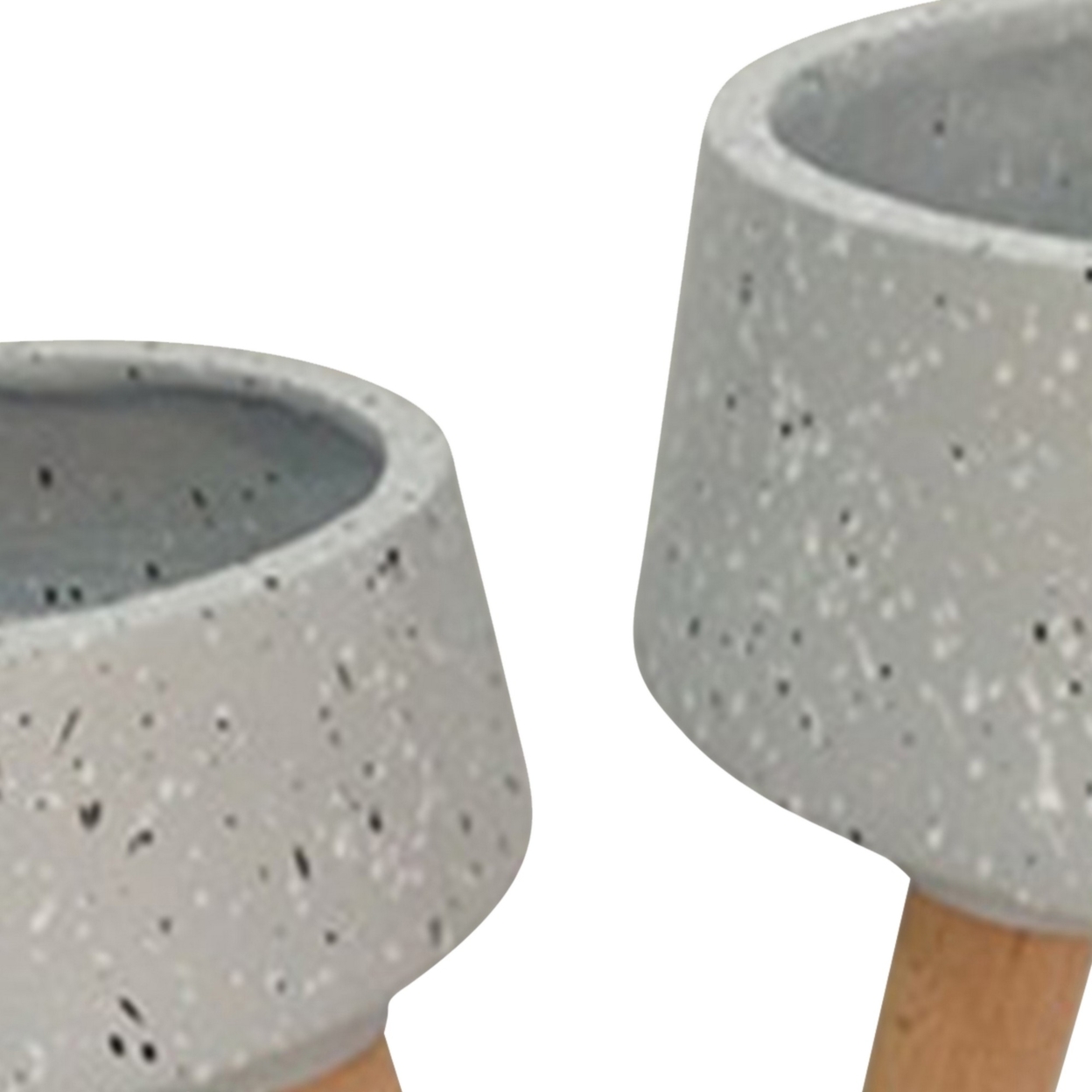 Ceramic Body Planter With Wooden Angled Legs, Set Of Two, Gray And Brown- Saltoro Sherpi