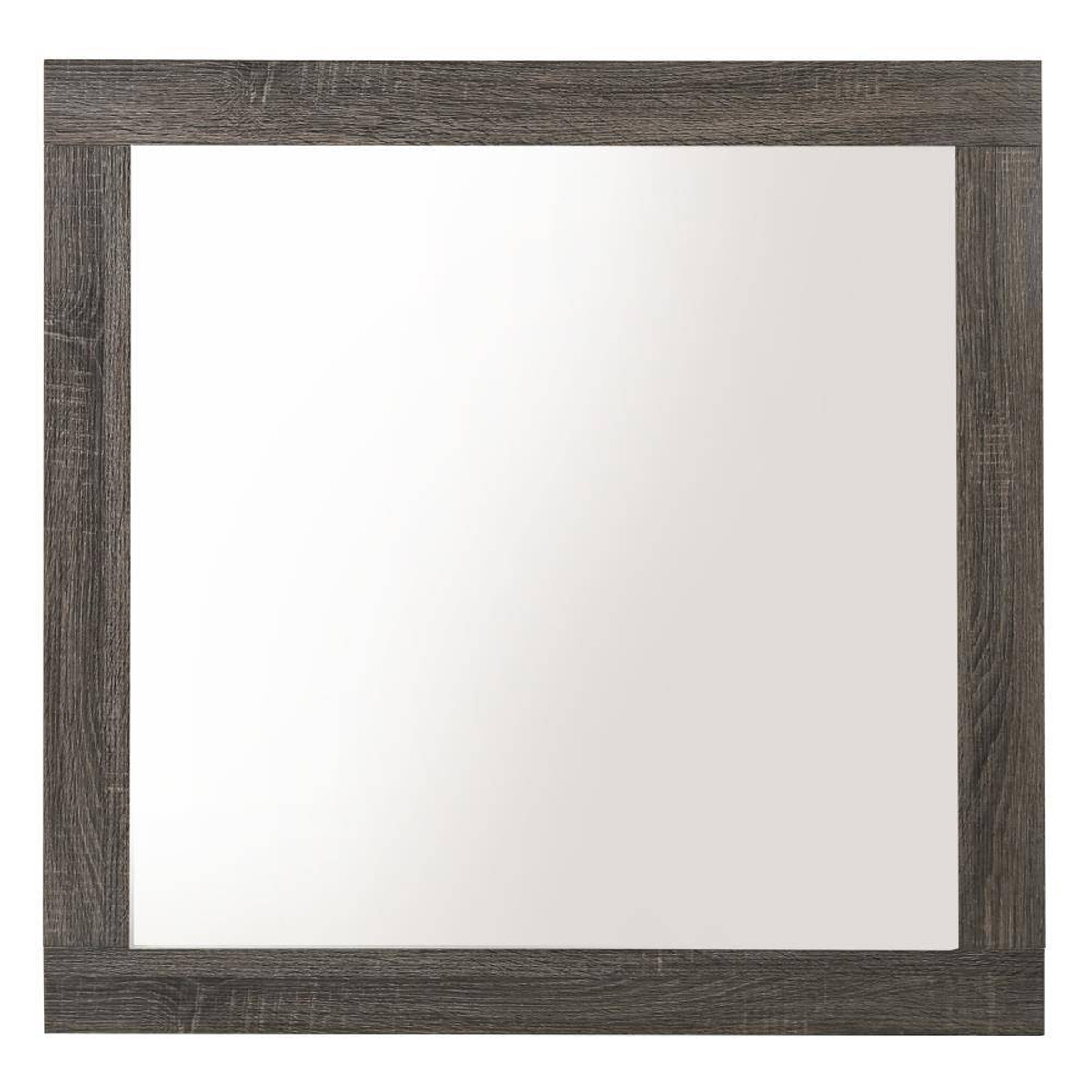 Transitional Style Grained Wood Encased Square Mirror, Gray- Saltoro Sherpi