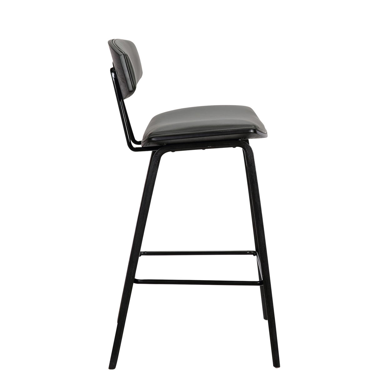 Counter Height Wooden Bar Stool With Curved Leatherette Seat,Black And Gray- Saltoro Sherpi