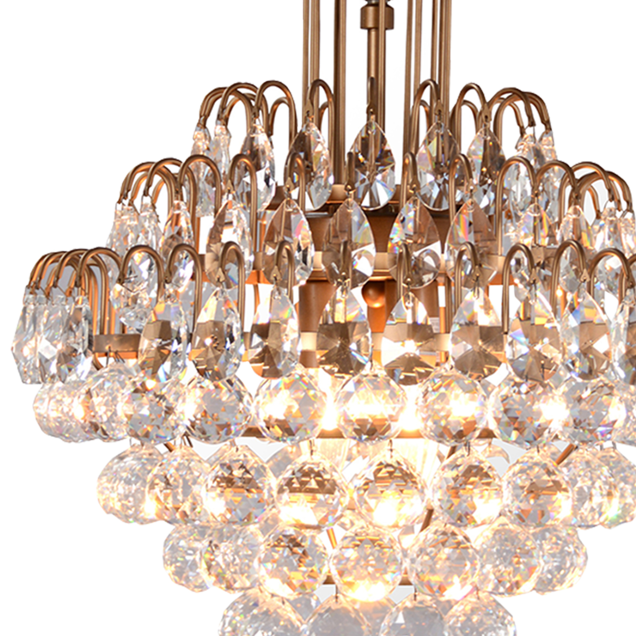 Faceted Crystal Accented 3 Light Chandelier With Metal Chain, Brass- Saltoro Sherpi