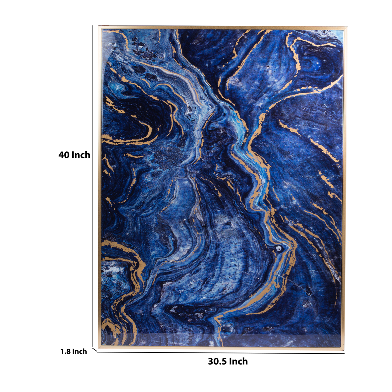 Rectangular Wooden Wall Panel With Marble Design, Set Of 2, Blue- Saltoro Sherpi