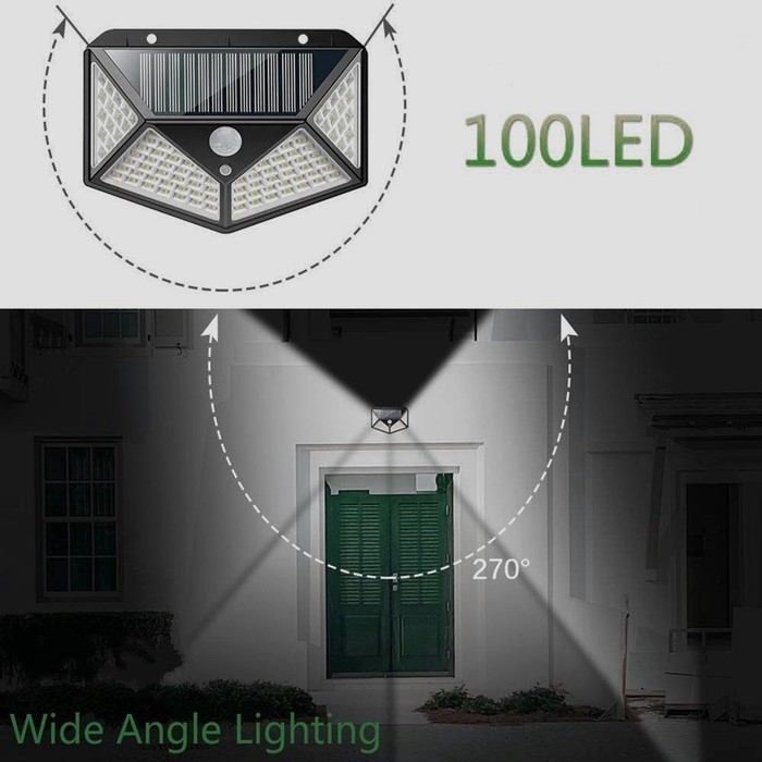 3-Pack 100-LED Solar Powered Motion Sensor Lights W/ 3 Mode 270° Wide Angle