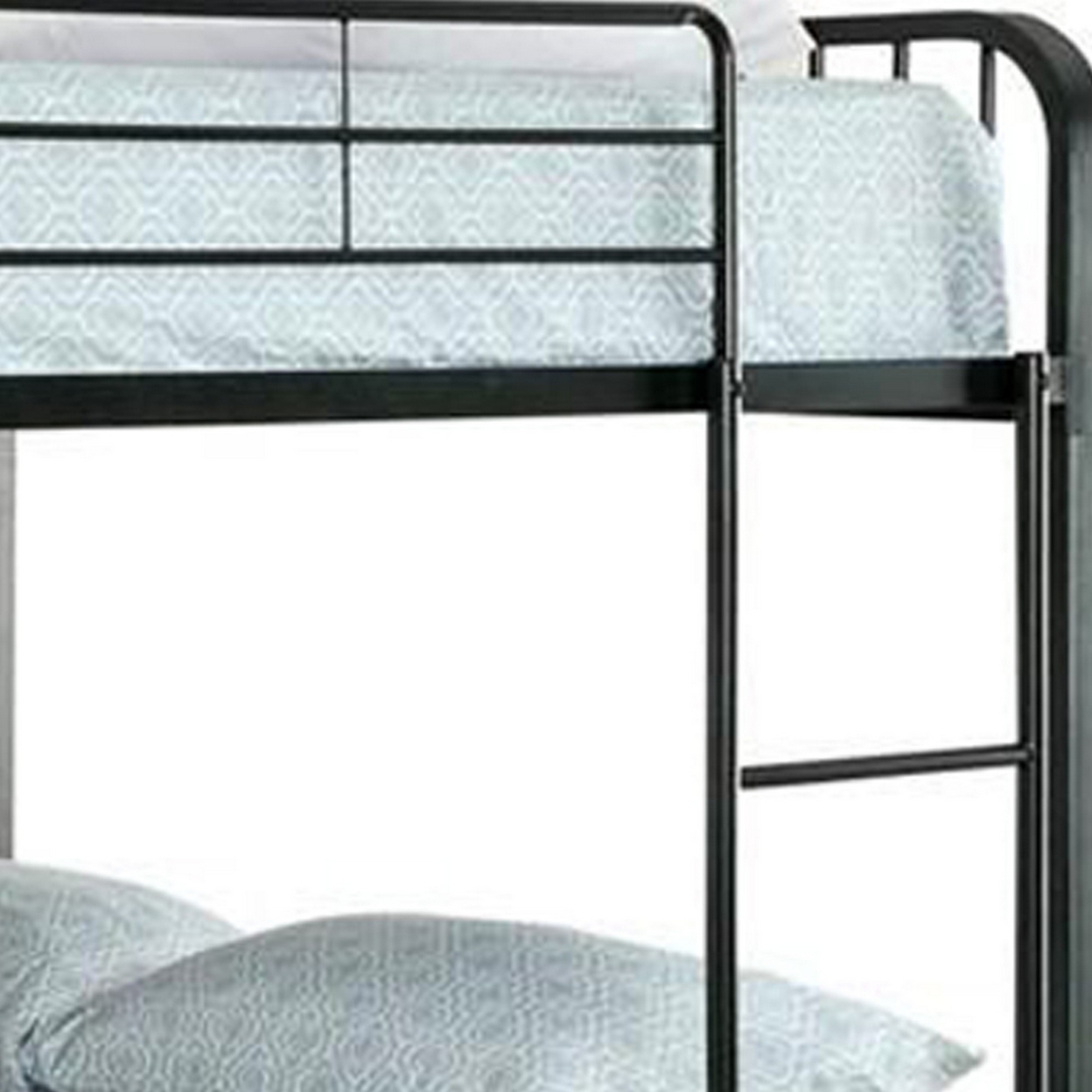 Slatted Design Metal Full Over Full Bunk Bed With Attached Ladder, Black- Saltoro Sherpi