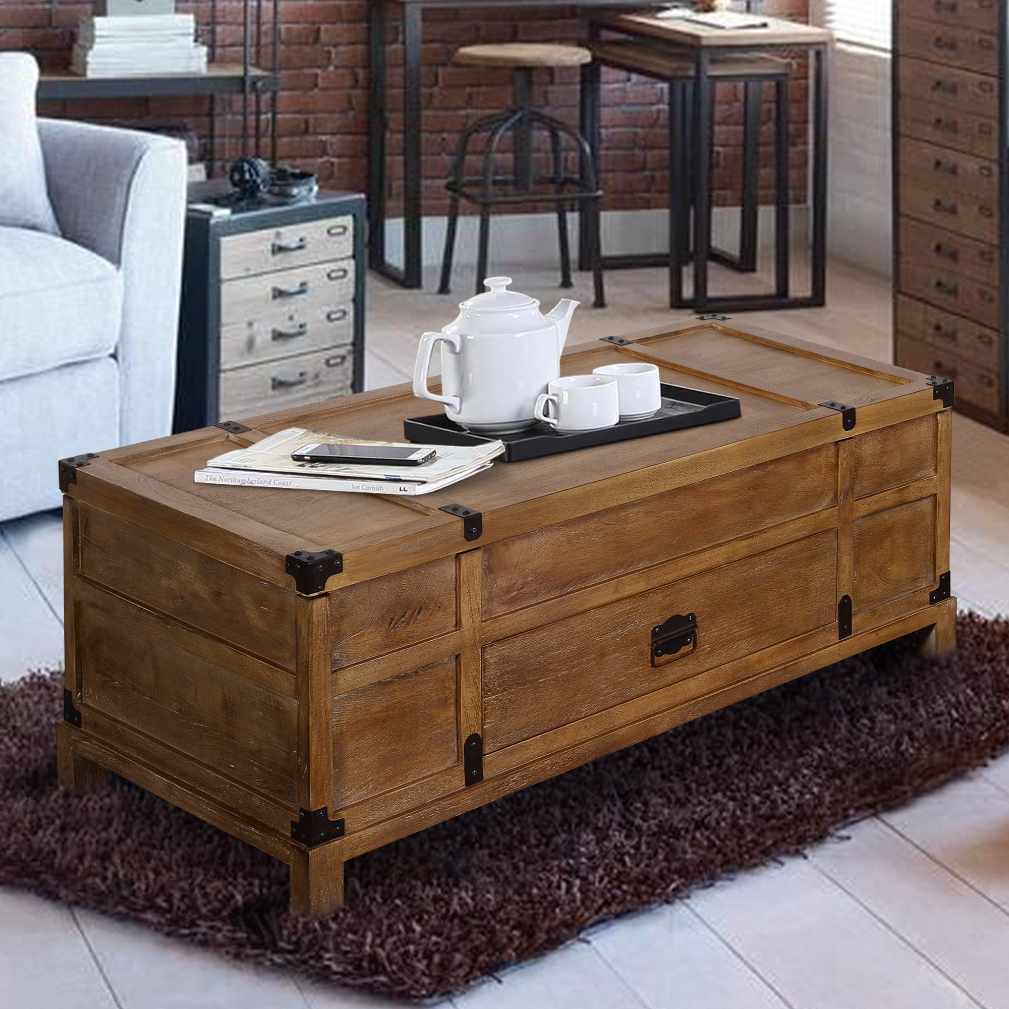Rustic Single Drawer Mango Wood Coffee Table With Lift Top Storage & Compartments, Brown - Saltoro Sherpi