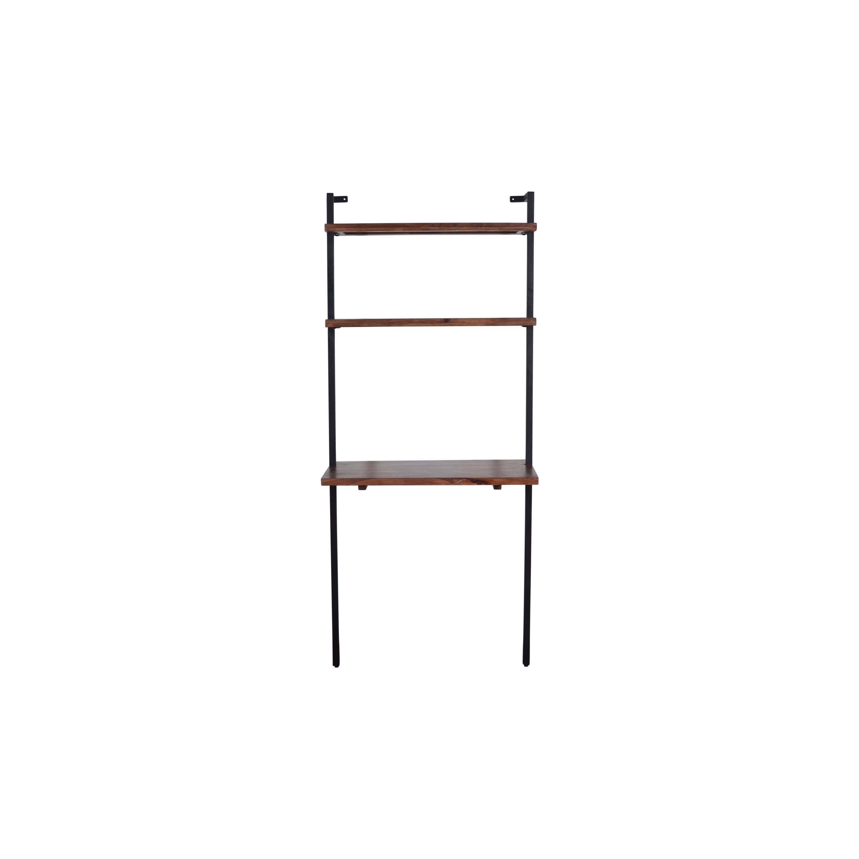 Industrial 3 Tier Mango Wood Ladder Storage Wall Shelf With Tubular Frame, Brown And Black- Saltoro Sherpi