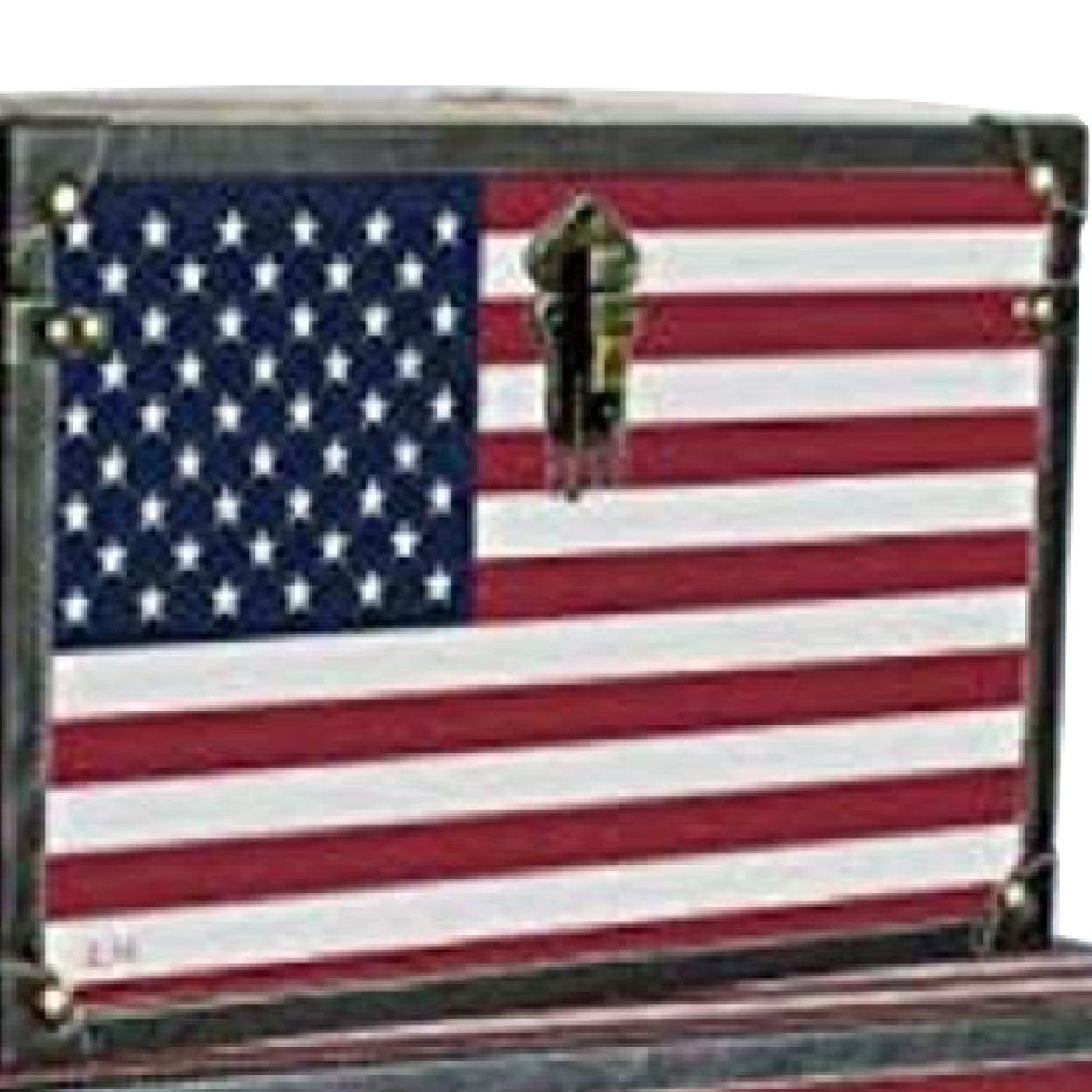Wooden Trunks With US Flag Print And Metal Corner Accent, Set Of 3, Multicolor- Saltoro Sherpi