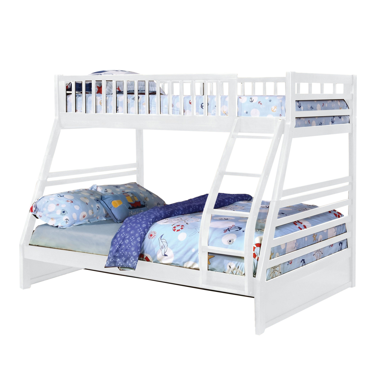Wooden Twin Over Full Bunk Bed With Slatted Guardrails, White- Saltoro Sherpi