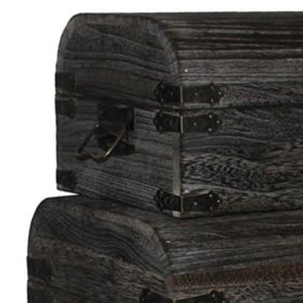 Wooden Lift Top Storage Box With Grain Details, Set Of 3, Gray- Saltoro Sherpi