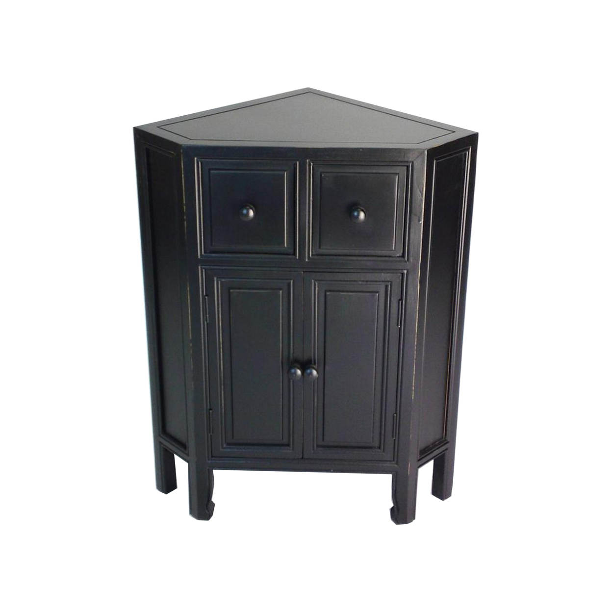 30 Inch Wooden 2 Door Corner Cabinet With 2 Drawers, Black - Saltoro Sherpi