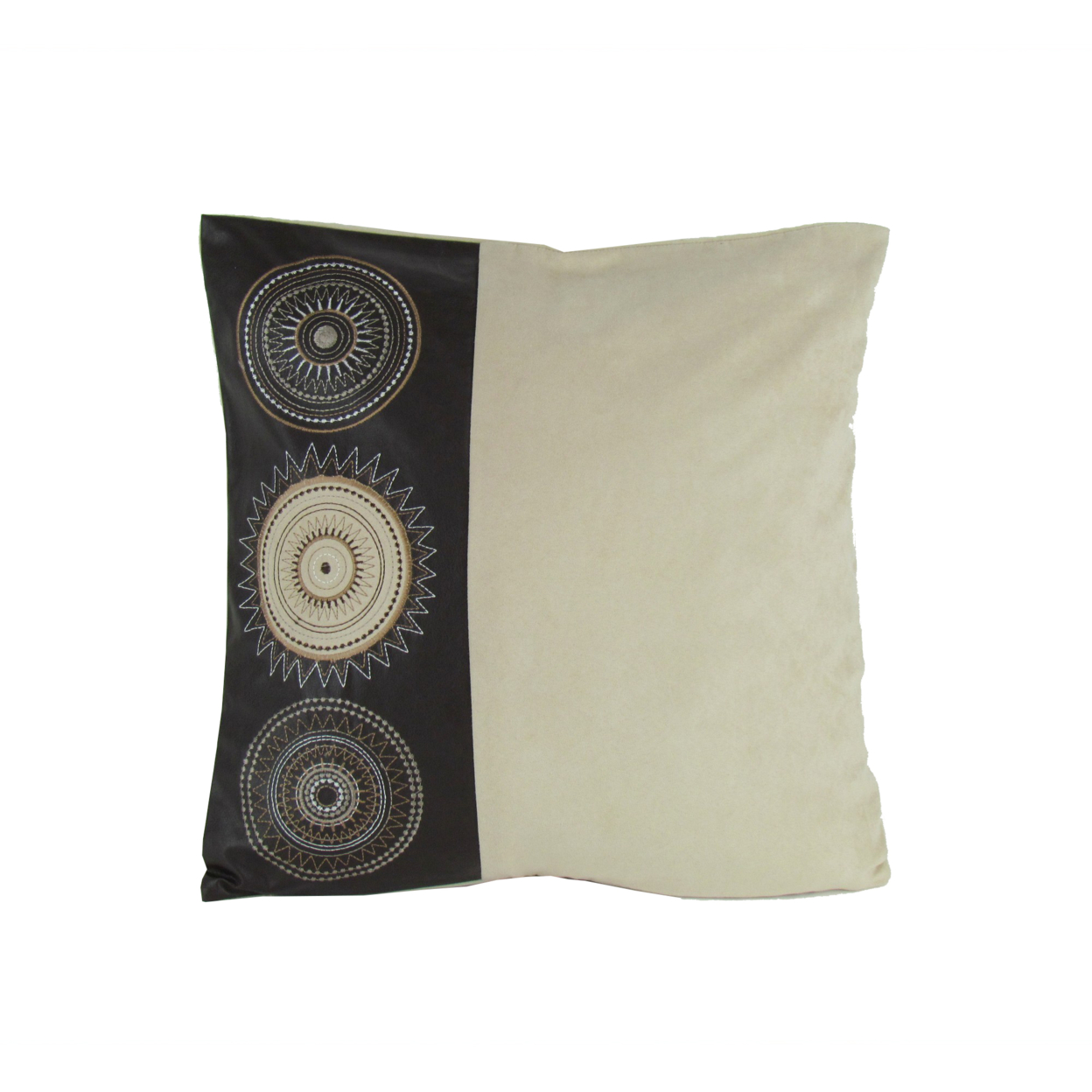 Leatherette And Fabric Accent Pillow, Cream And Brown- Saltoro Sherpi