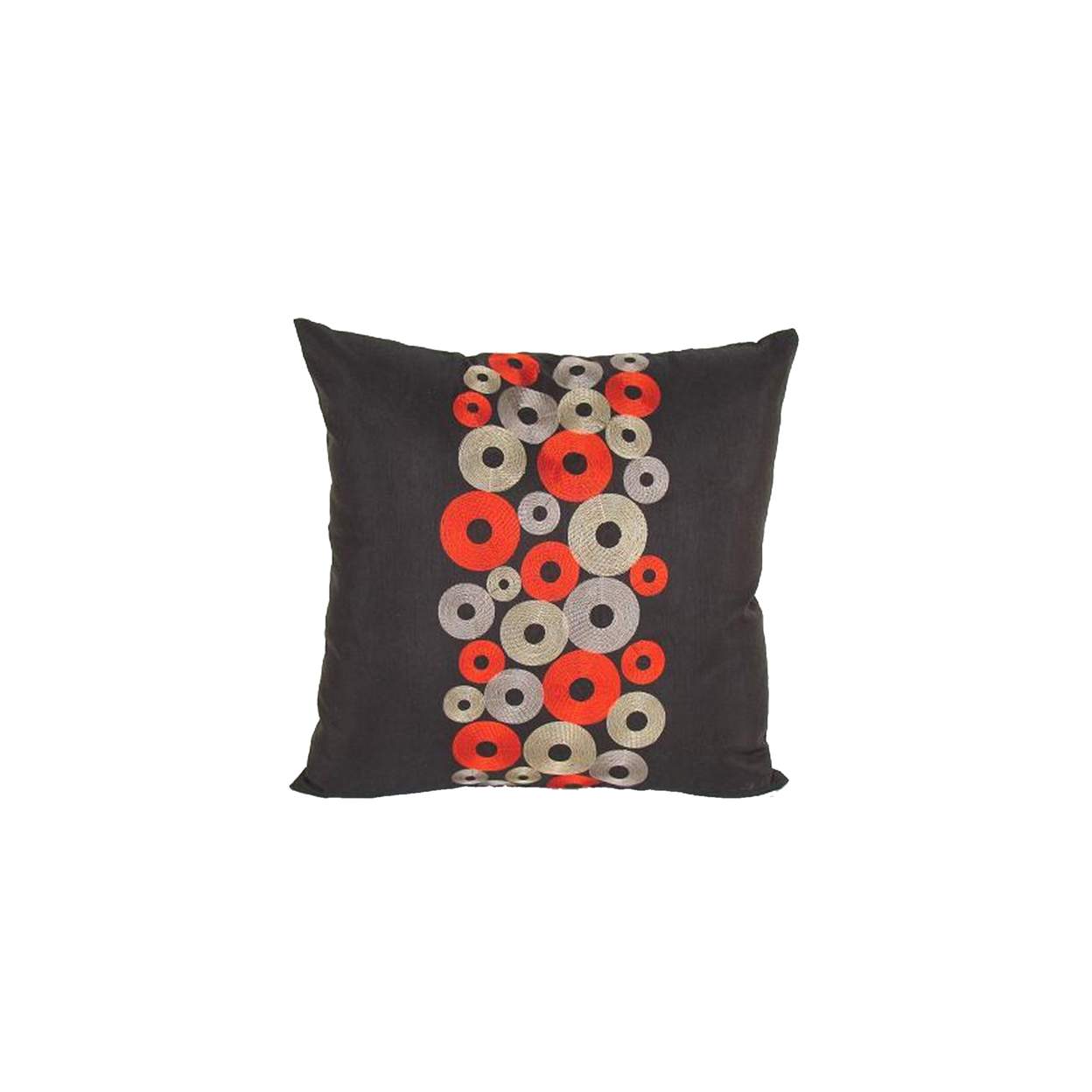 Square Fabric Pillow With Embroidered Circles, Black- Saltoro Sherpi