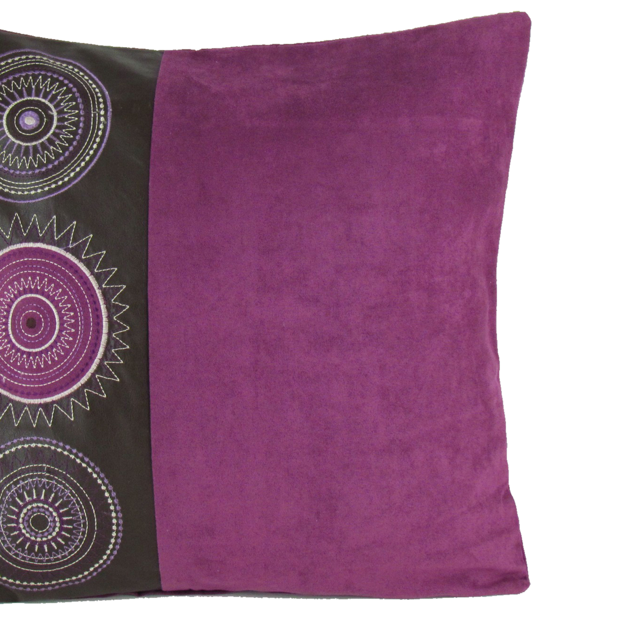 Leatherette And Fabric Accent Pillow, Purple And Brown- Saltoro Sherpi