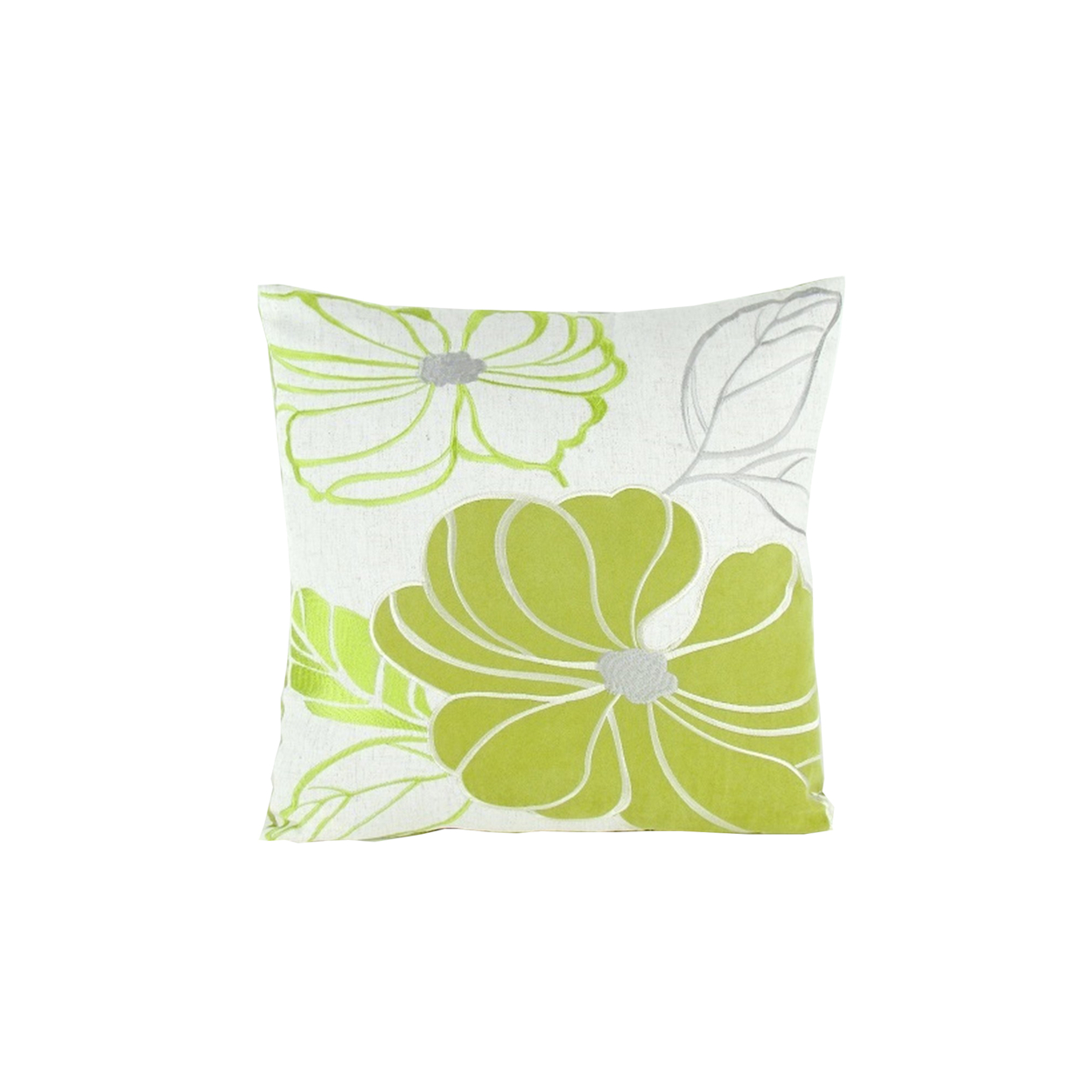 Floral Pattern Fabric Accent Pillow, Green And White- Saltoro Sherpi