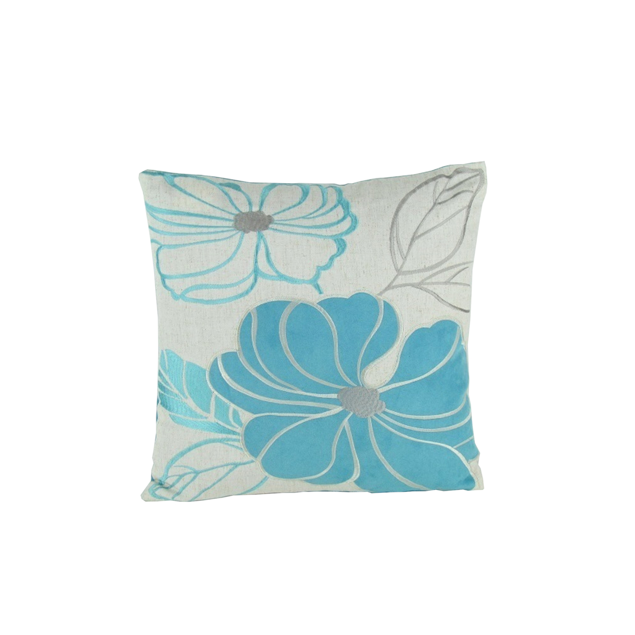 Fabric Accent Pillow With Floral Pattern, Blue And White- Saltoro Sherpi
