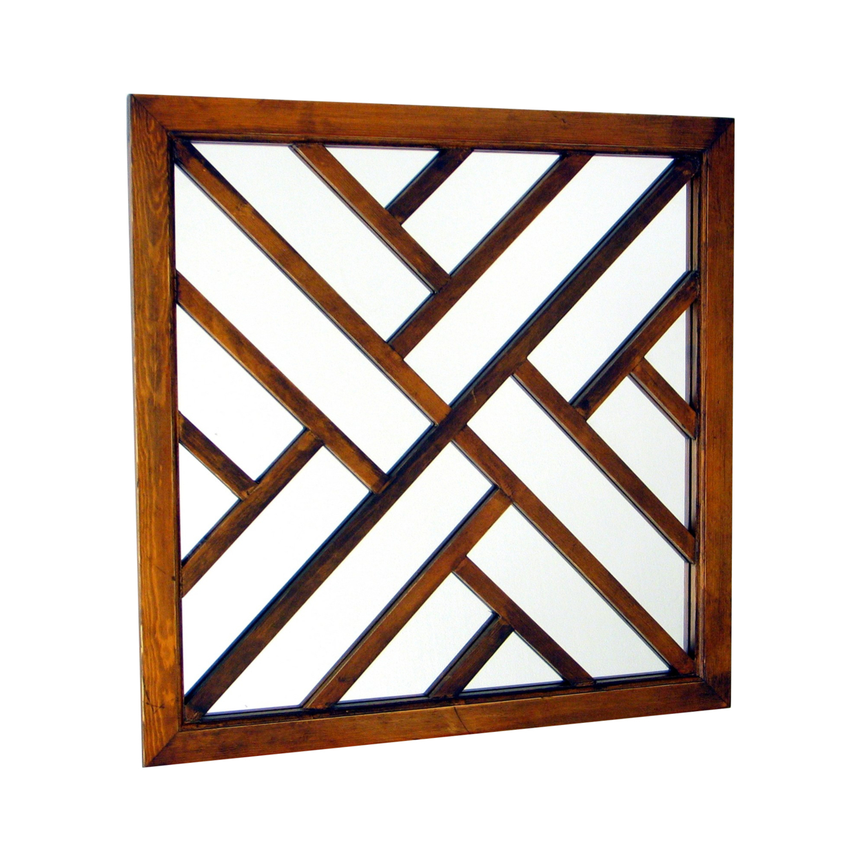 Herringbone Pattern Wooden Frame Wall Mirror, Brown- Saltoro Sherpi
