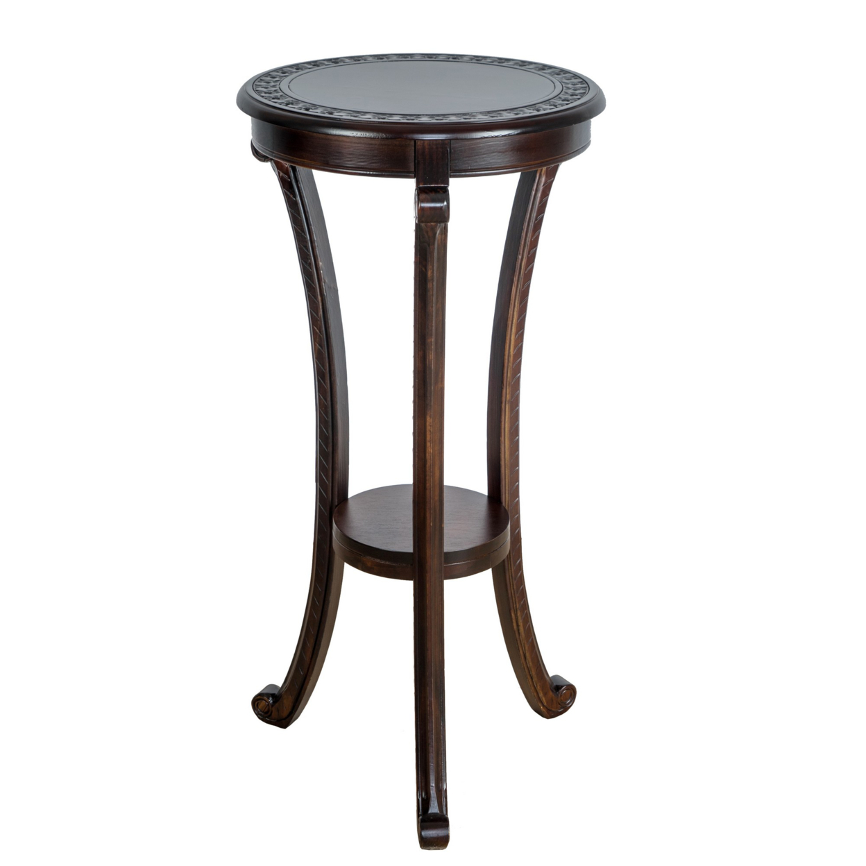 Round Wooden Pedestal Table With Open Shelf, Brown- Saltoro Sherpi