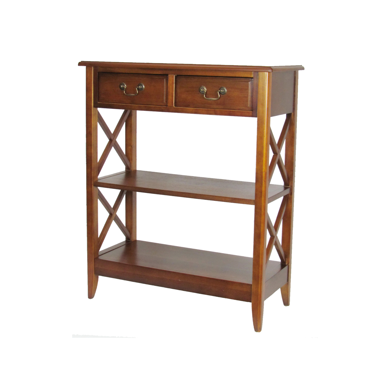 2 Drawer Wooden Accent Table With X Shape Sides, Brown- Saltoro Sherpi