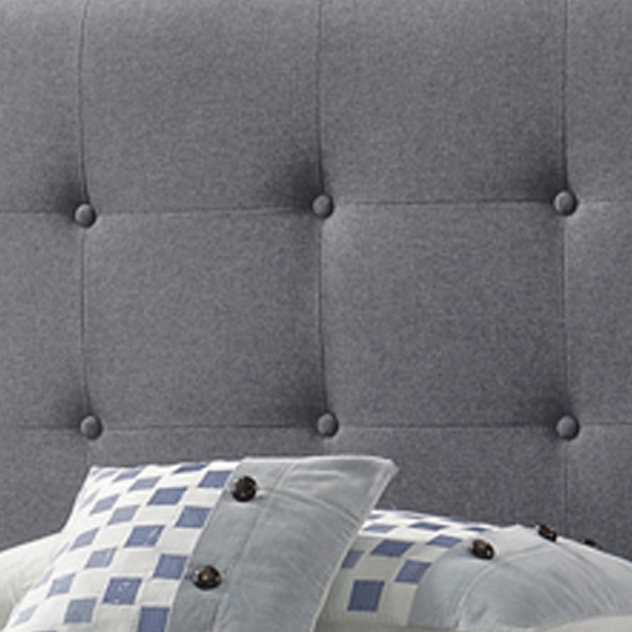 Twin Size Bed With Square Button Tufted Headboard And Chamfered Legs, Gray- Saltoro Sherpi