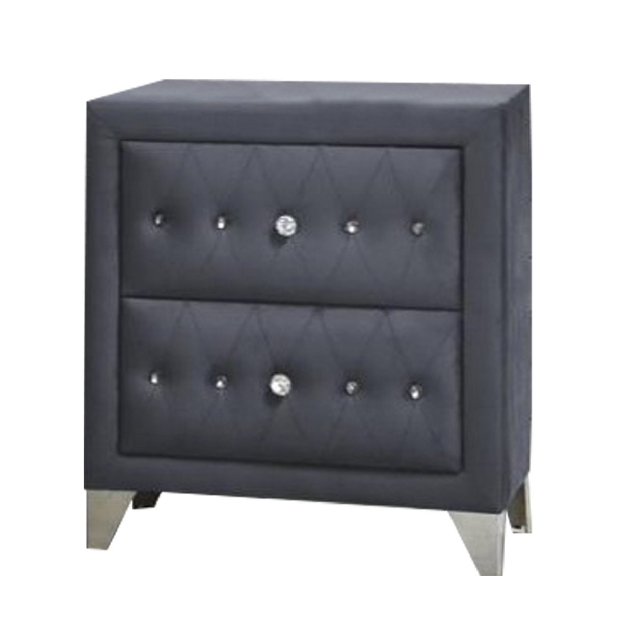 2 Drawer Fabric Frame Nightstand With Faux Crystals Accent, Gray- Saltoro Sherpi