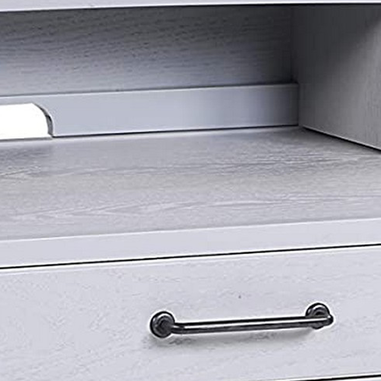 5 Drawer Wooden Desk With Ring Pulls And Metal Braces, Gray- Saltoro Sherpi