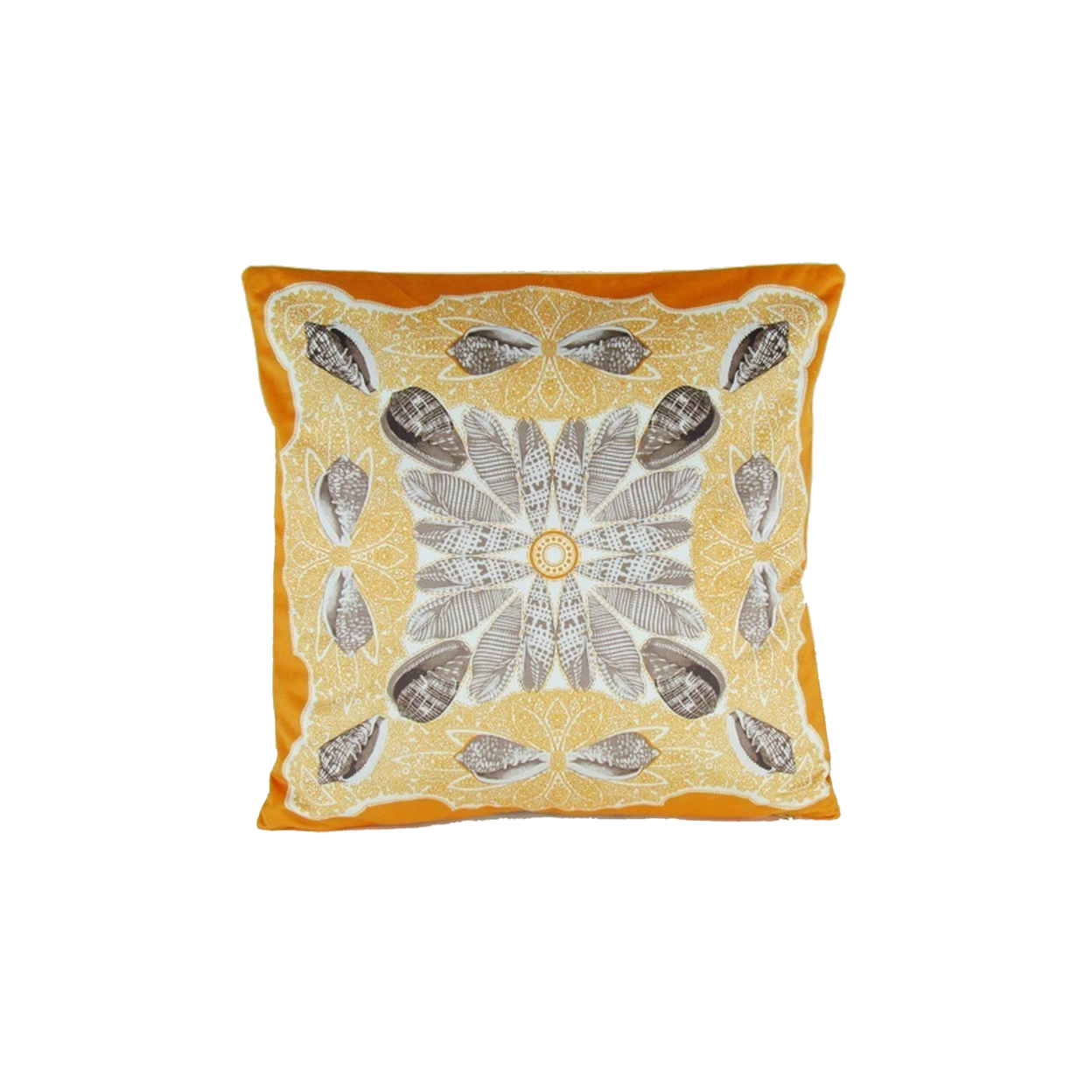 Floral Pattern Square Fabric Pillow, Orange And Gray- Saltoro Sherpi