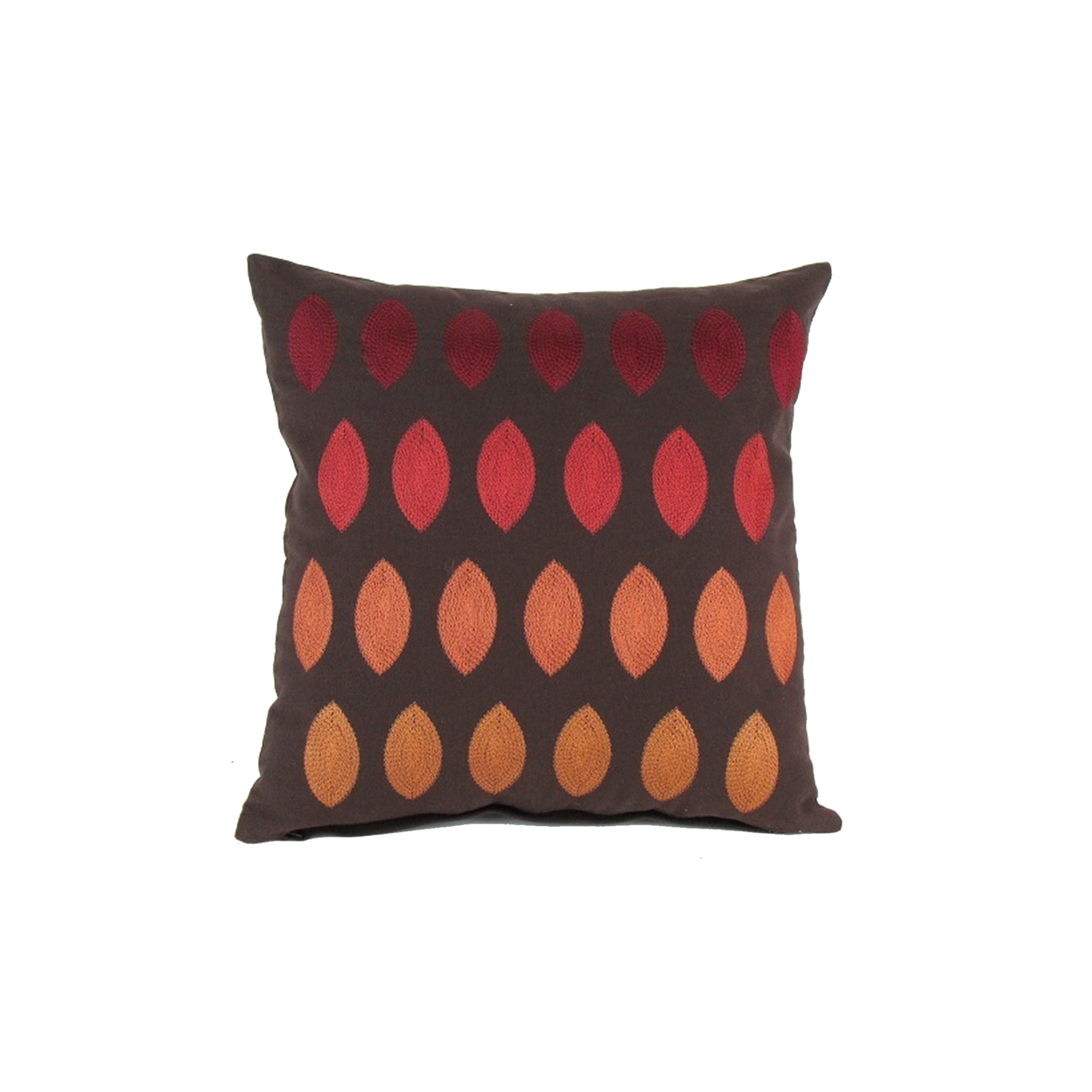 Fabric Accent Pillow With Embroidery, Brown And Red- Saltoro Sherpi