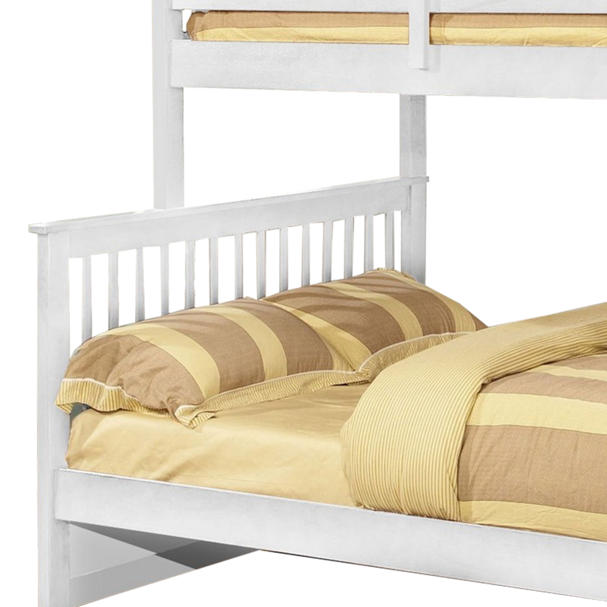 Mission Style Wooden Twin Over Full Bunk Bed With Slatted Headboard, White- Saltoro Sherpi