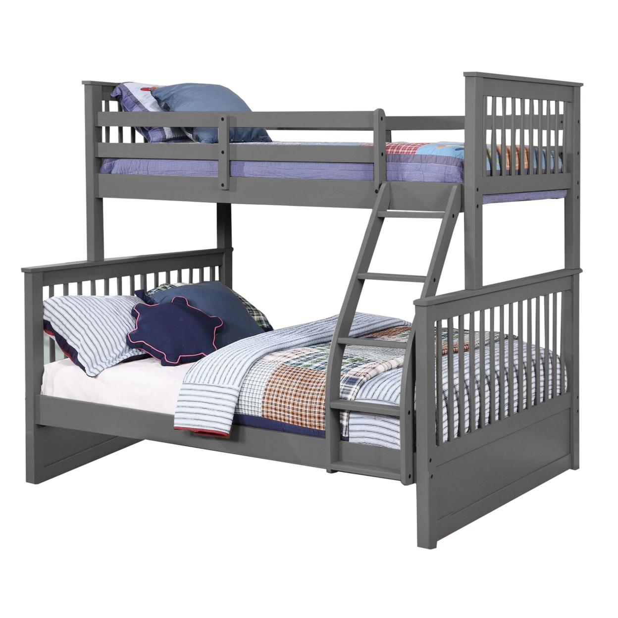 Wooden Twin Over Full Bunk Bed With Slatted Headboard And Footboard, Gray- Saltoro Sherpi