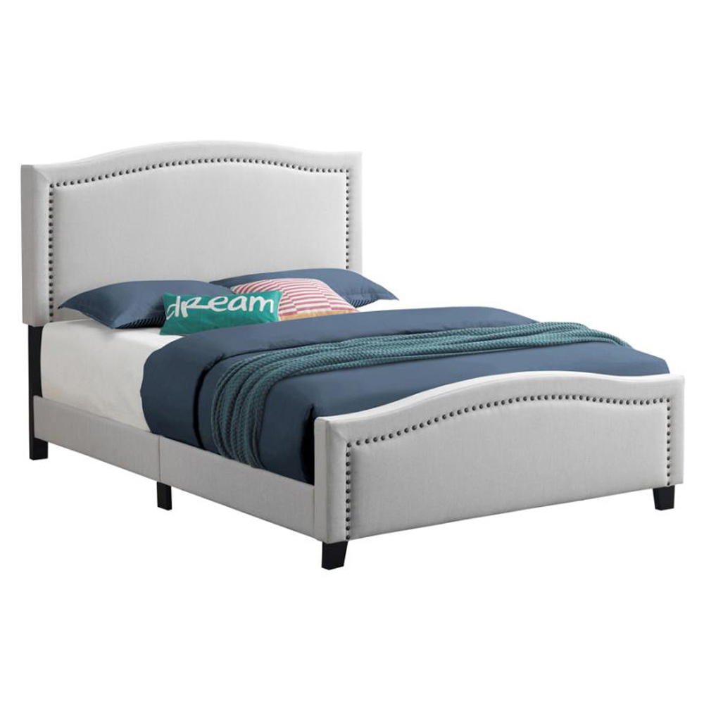 Fabric Upholstered Curved Design Queen Bed, Beige- Saltoro Sherpi