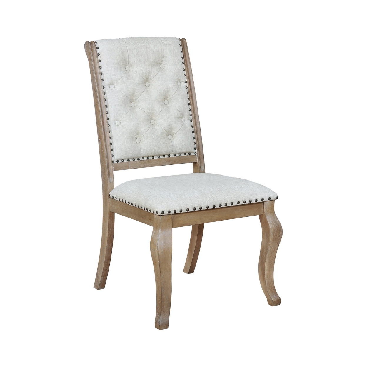 Button Tufted Fabric Side Chair With Cabriole Legs,Set Of 2,Brown And Cream- Saltoro Sherpi