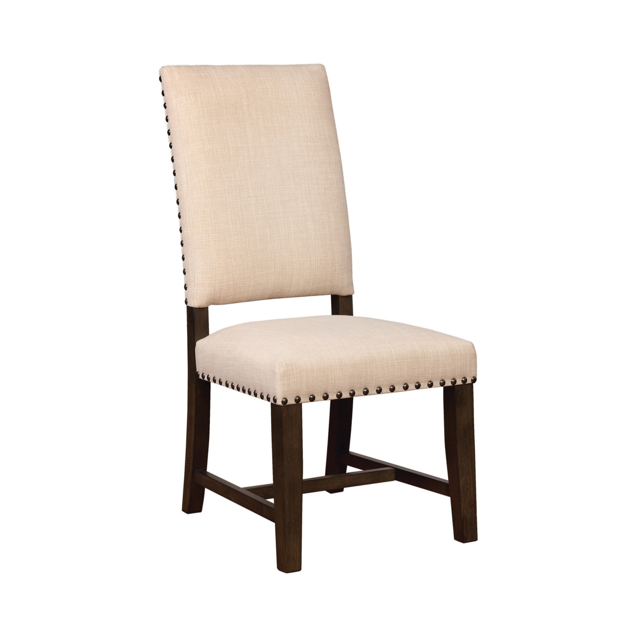 Nailhead Trim Fabric Side Chair With High Back, Set Of 2, Beige- Saltoro Sherpi