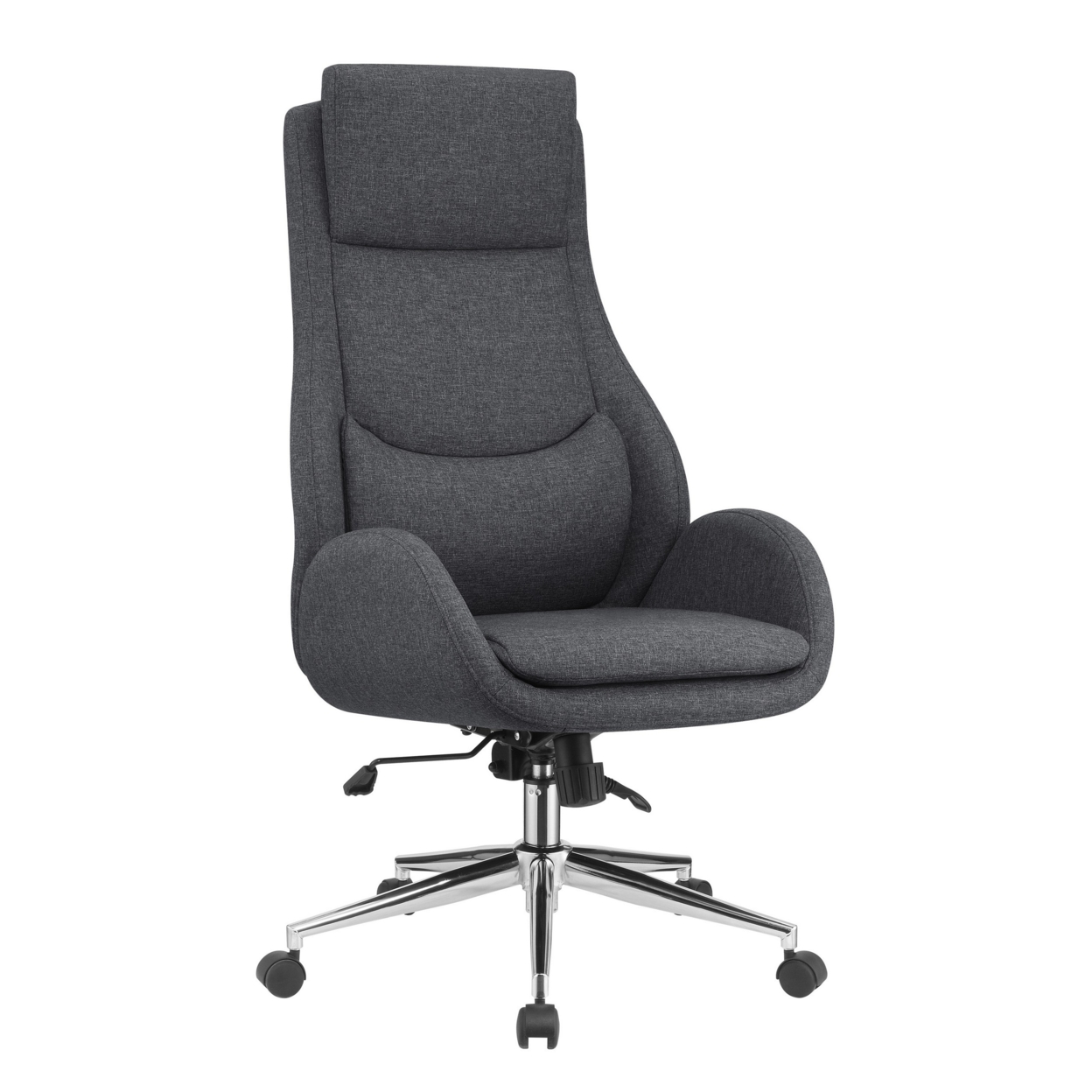 High Cushioned Tufted Back Fabric Office Chair With Star Base, Gray- Saltoro Sherpi