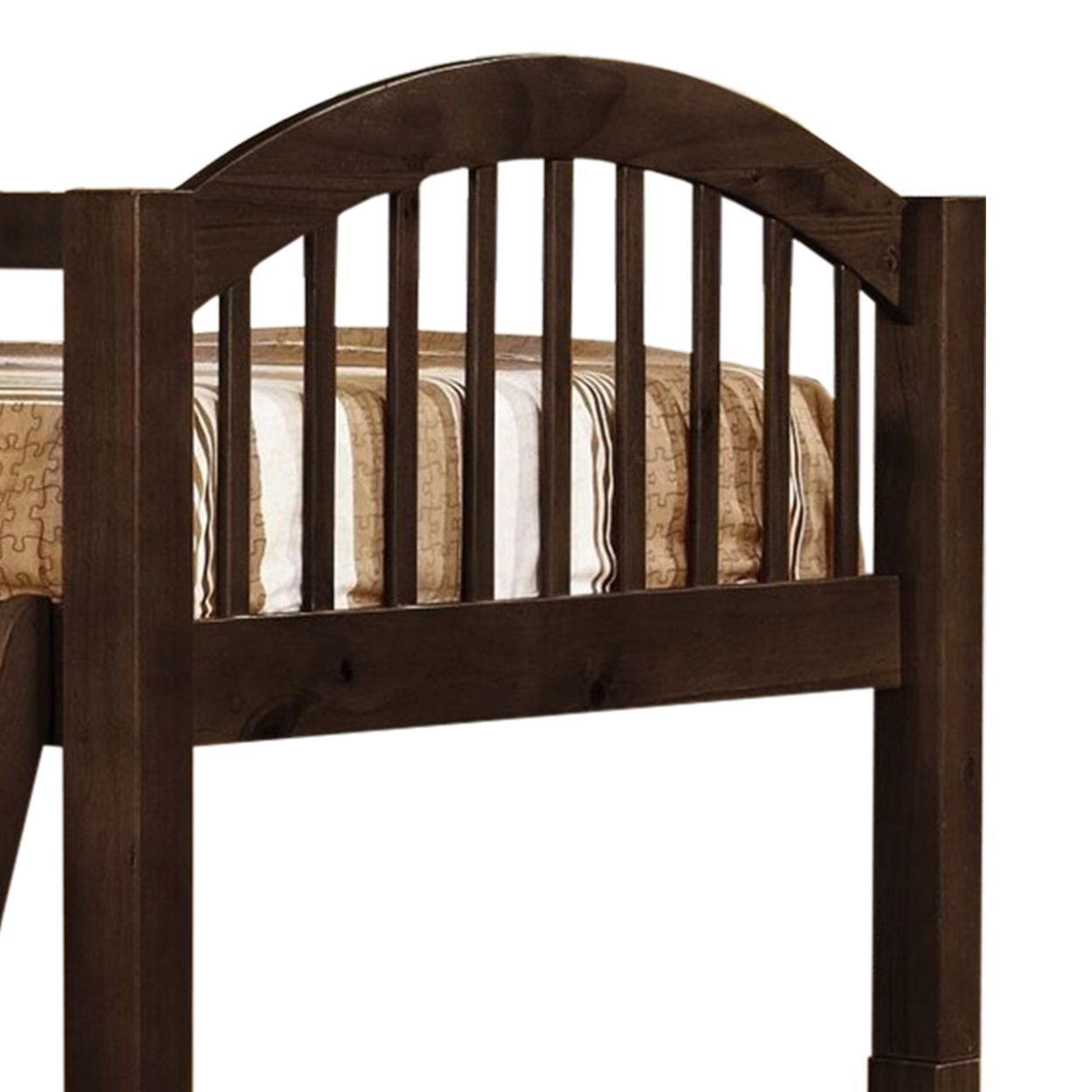 Wooden Twin Over Twin Bunk Bed With Slatted Arched Headboard, Dark Brown- Saltoro Sherpi