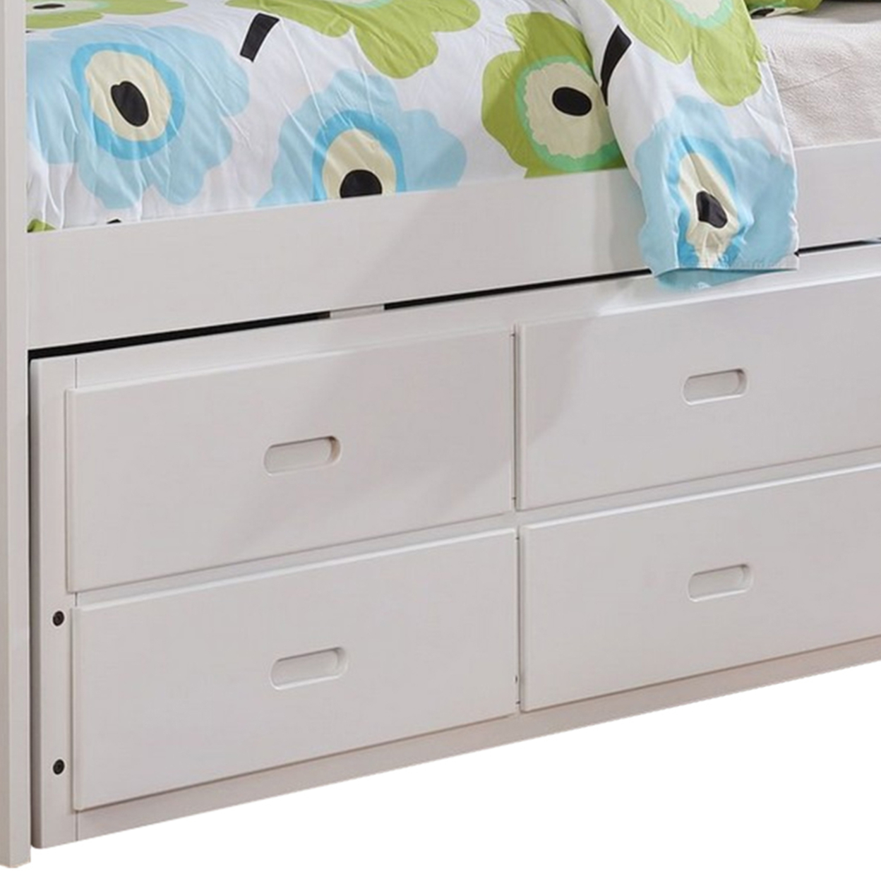 Mission Style Wooden Twin Captain Bed With Trundle And 3 Drawers, White- Saltoro Sherpi