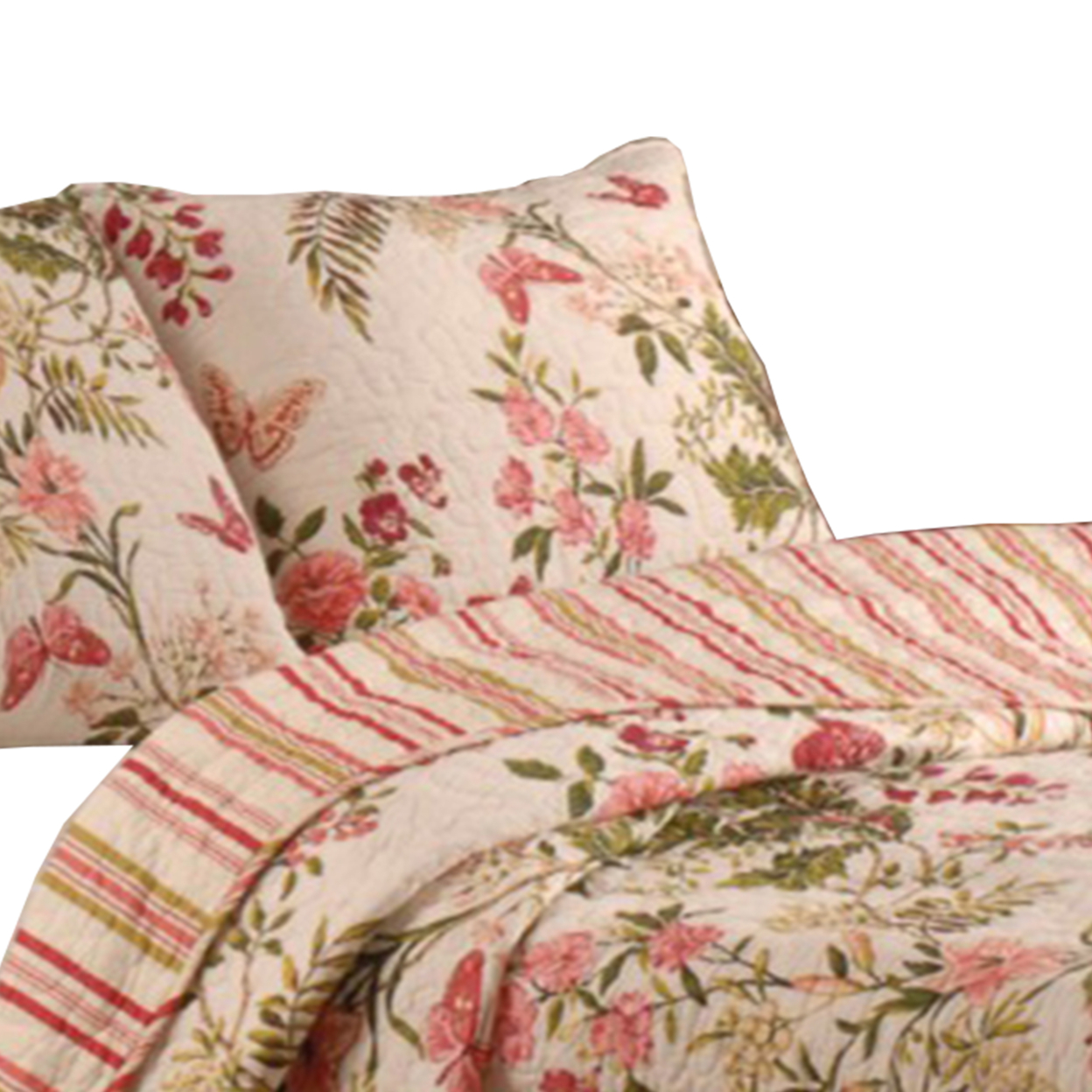 Atlanta Fabric 3 Piece Queen Size Quilt Set With Butterfly Print,Multicolor- Saltoro Sherpi