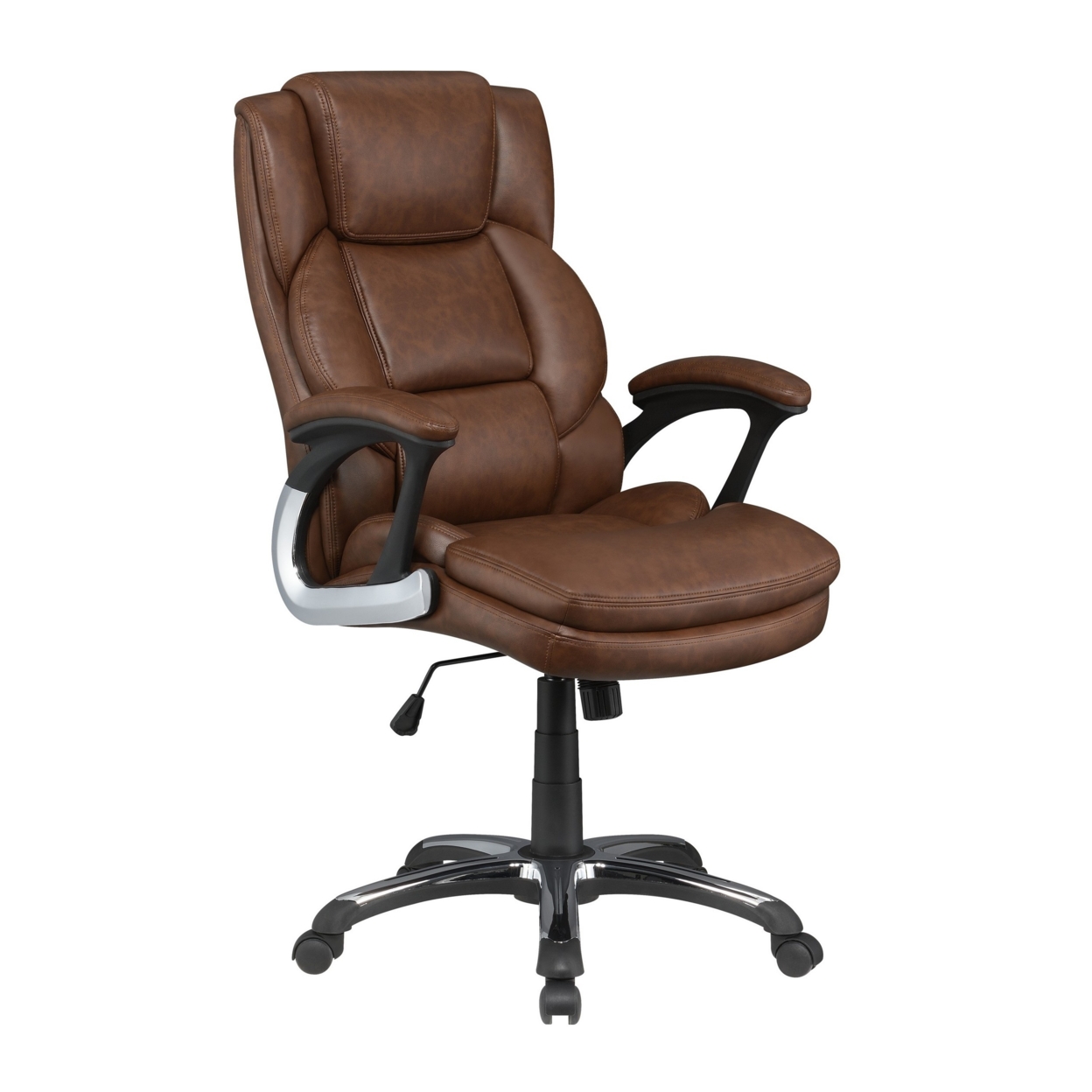Leatherette Office Chair With Cushioned Back And Metal Star Base, Brown- Saltoro Sherpi
