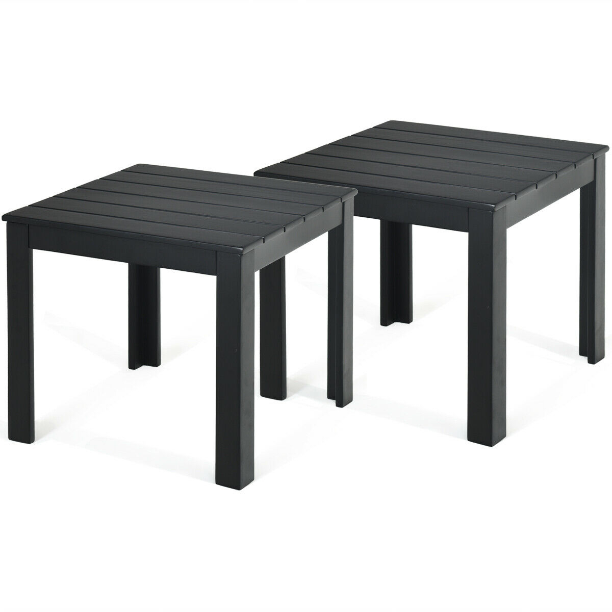 2PCS Wooden Square Side End Table Patio Coffee Bistro Table Indoor Outdoor Black