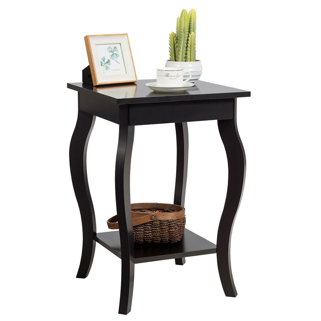 Accent Side Table Sofa End Table Nightstand Coffee Table W/ Storage Shelf Brown