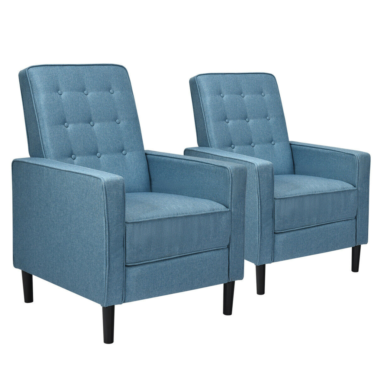 Set Of 2 Push Back Recliner Chair Fabric Tufted Single Sofa W/ Footrest - Blue