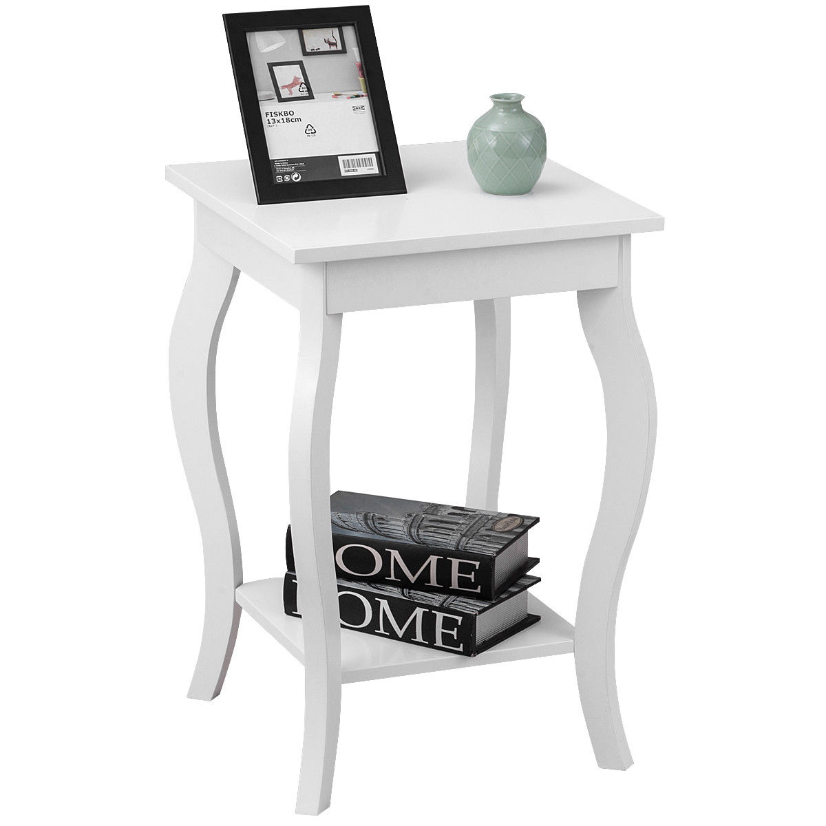 Accent Side Table Sofa End Table Nigh Stand Coffee Table W/ Storage Shelf White